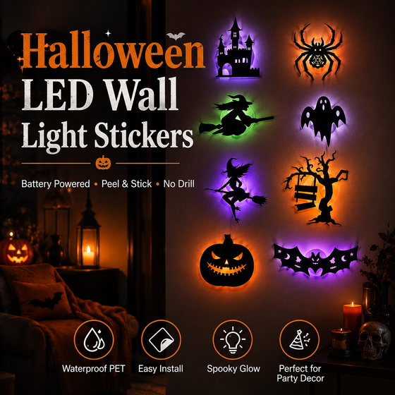 Halloween LED-Silhouetten-Wandlichter – selbstklebende Dekoration ohne Bohren