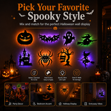 Halloween LED-Silhouetten-Wandlichter – selbstklebende Dekoration ohne Bohren