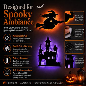 Halloween LED-Silhouetten-Wandlichter – selbstklebende Dekoration ohne Bohren
