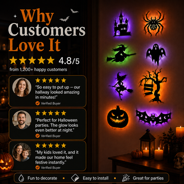 Halloween LED-Silhouetten-Wandlichter – selbstklebende Dekoration ohne Bohren